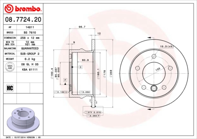 2x BREMBO Bremsscheibe PRIME LINE