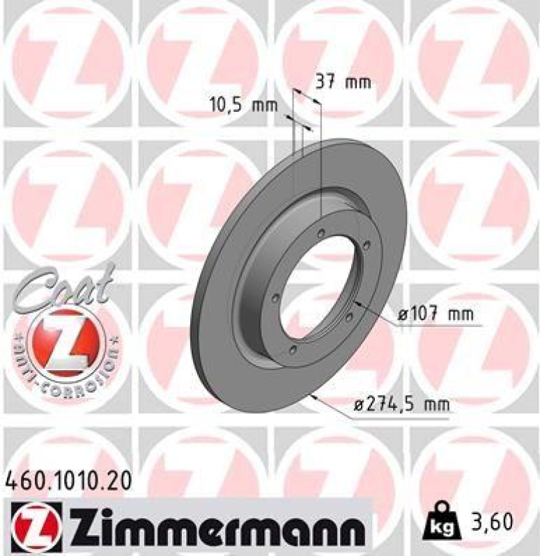 2x Zimmermann Bremsscheiben Coat Z Ø274mm Vorne passend für Porsche 1600 GS 2 460.1010.20