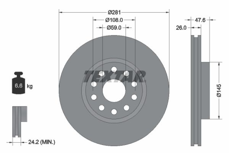 2x TEXTAR Brake Disc