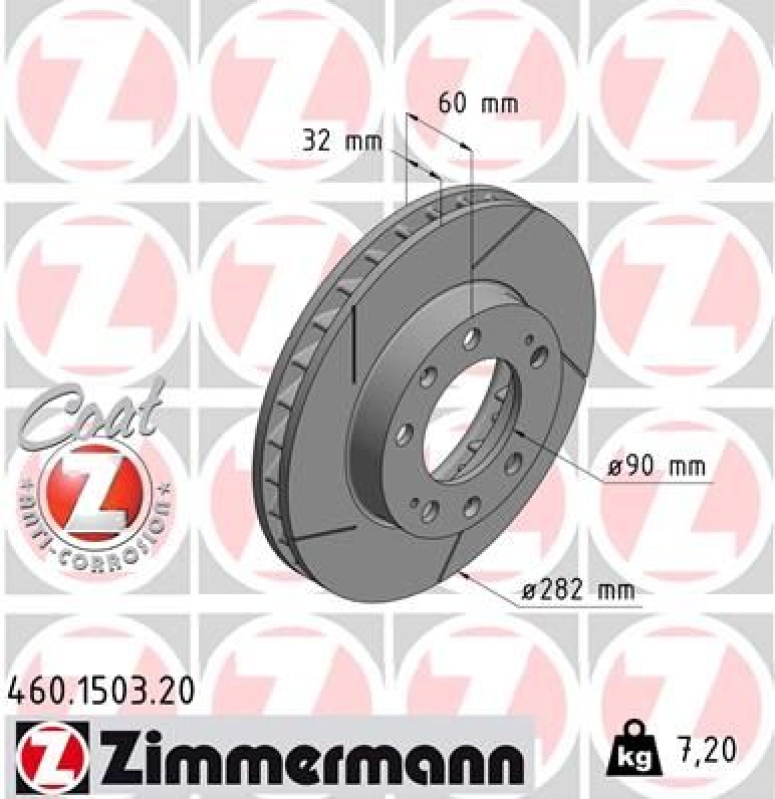 1x Zimmermann Bremsscheibe Coat Z Ø282mm Vorne rechts passend für Porsche 4.5 460.1503.20