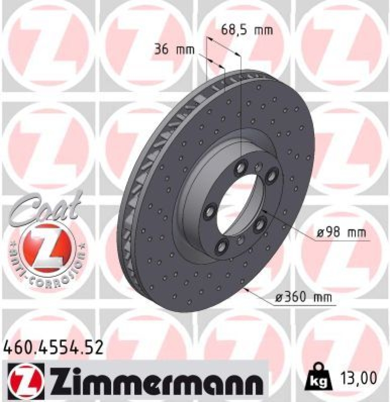 1x Zimmermann Bremsscheibe Ø360mm Vorne rechts passend für Porsch...
