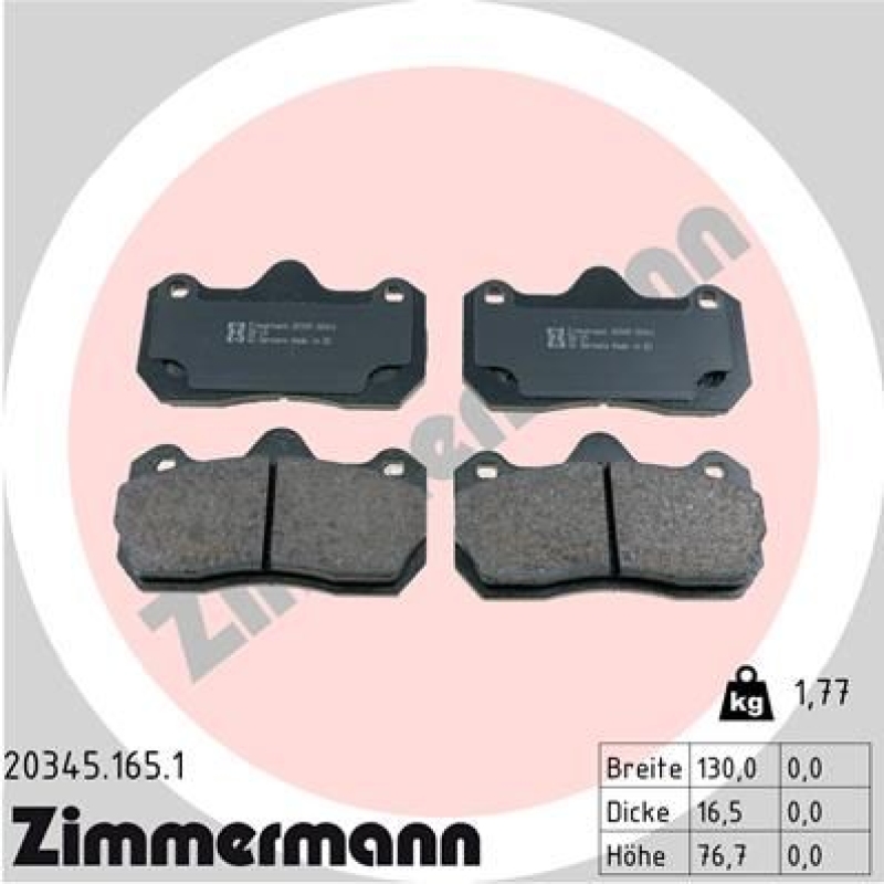 ZIMMERMANN Brake Pad Set, disc brake