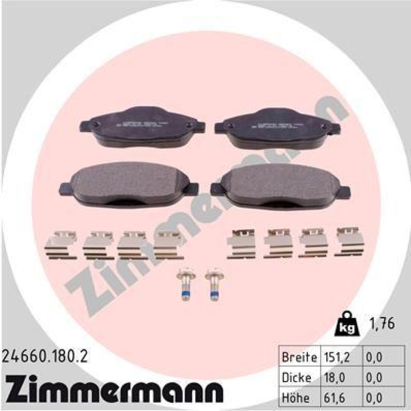 ZIMMERMANN Bremsbelagsatz, Scheibenbremse 24660.180.2