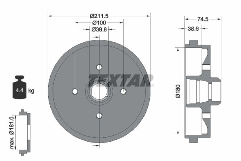 2x TEXTAR Brake Drum