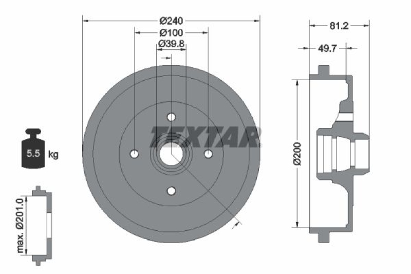 2x TEXTAR Bremstrommel