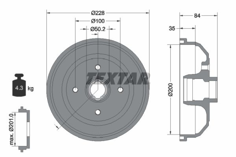 2x TEXTAR Bremstrommel