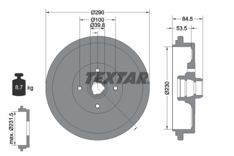 2x TEXTAR Bremstrommel