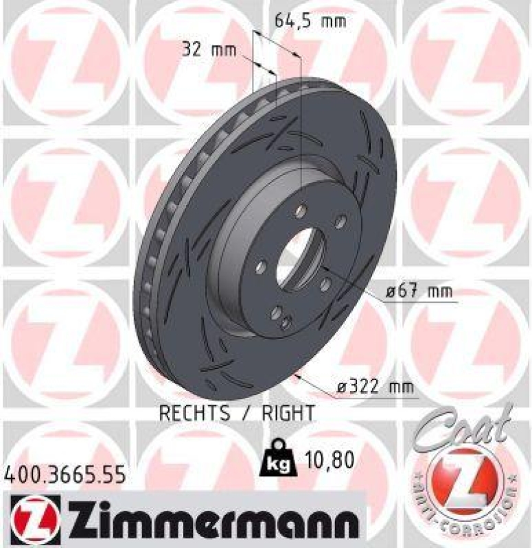 2x ZIMMERMANN Bremsscheibe BLACK Z 400.3664.55
