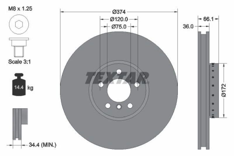 2x TEXTAR Bremsscheibe PRO+