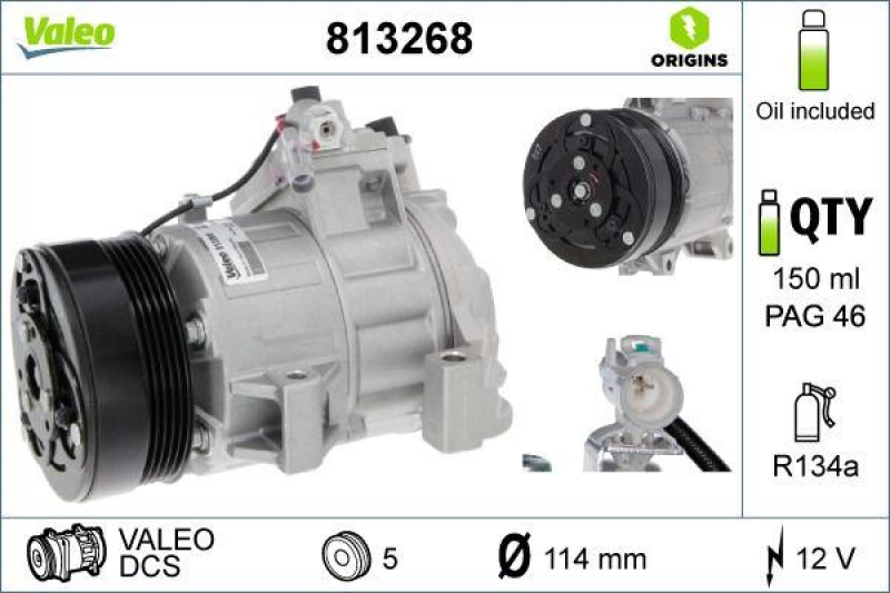 VALEO Kompressor, Klimaanlage VALEO ORIGINS - NEW O.E. TECHNOLOGIE 813268