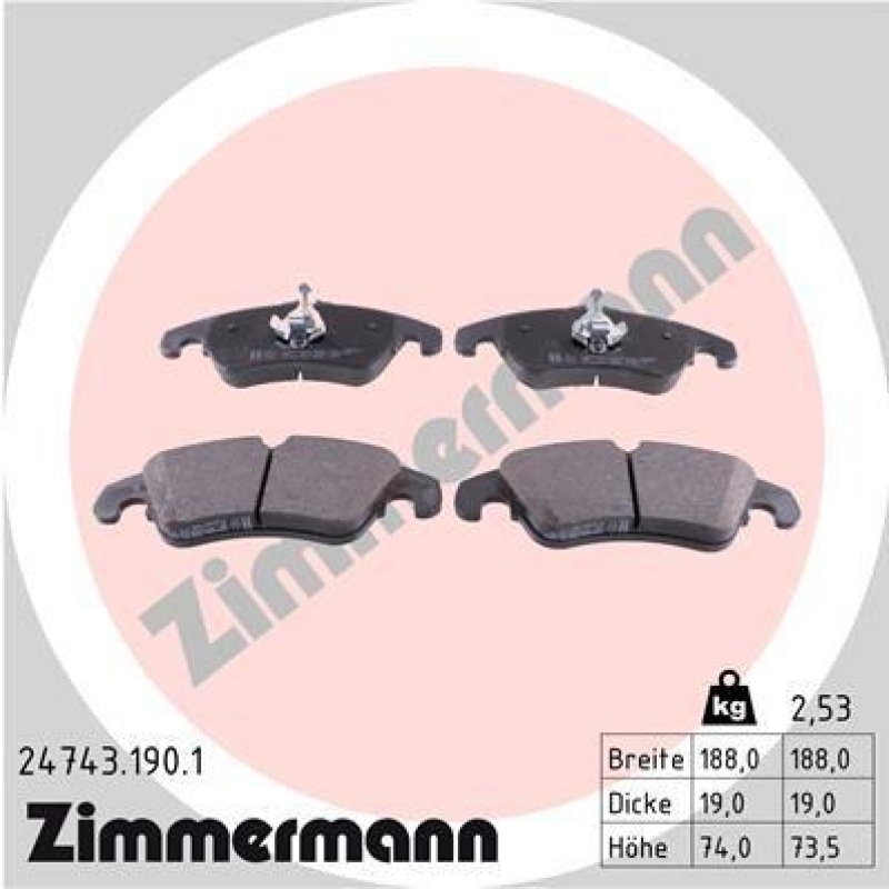 ZIMMERMANN Bremsbelagsatz, Scheibenbremse 24743.190.1
