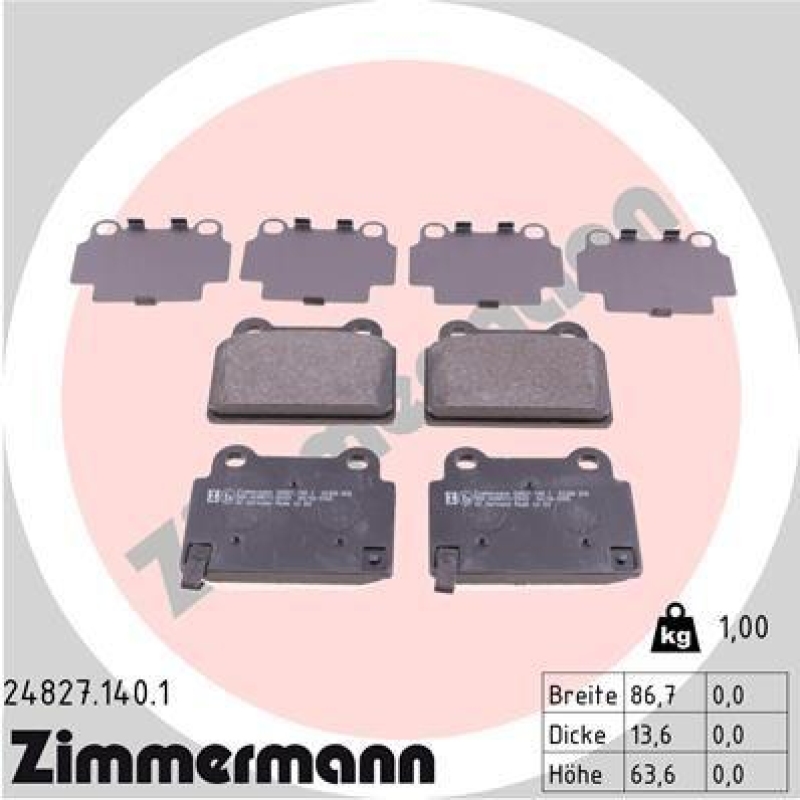 ZIMMERMANN Bremsbelagsatz, Scheibenbremse 24827.140.1