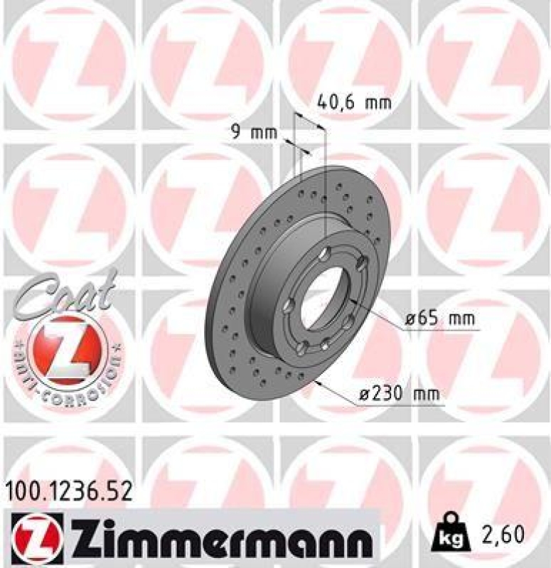 2x Zimmermann Bremsscheiben Coat Z Ø230mm Hinten passend für VW Golf 4 1J1 Polo 100.1236.52