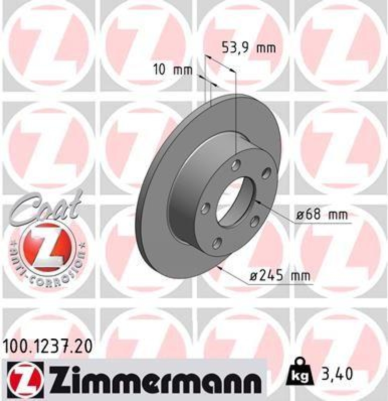 2x Zimmermann Bremsscheiben Coat Z Ø245mm Hinten passend für Audi A6 C5 4B5 2.5 100.1237.20