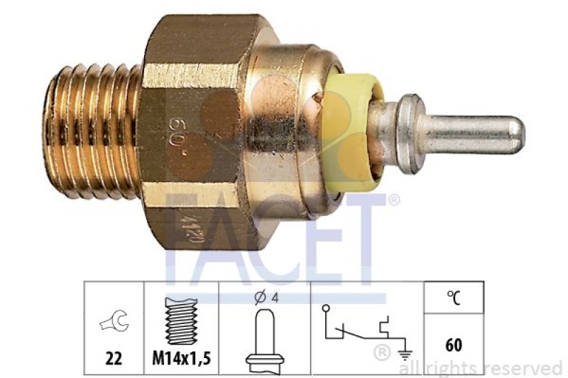 FACET Temperature Switch, coolant warning lamp Made in Italy - OE Equivalent