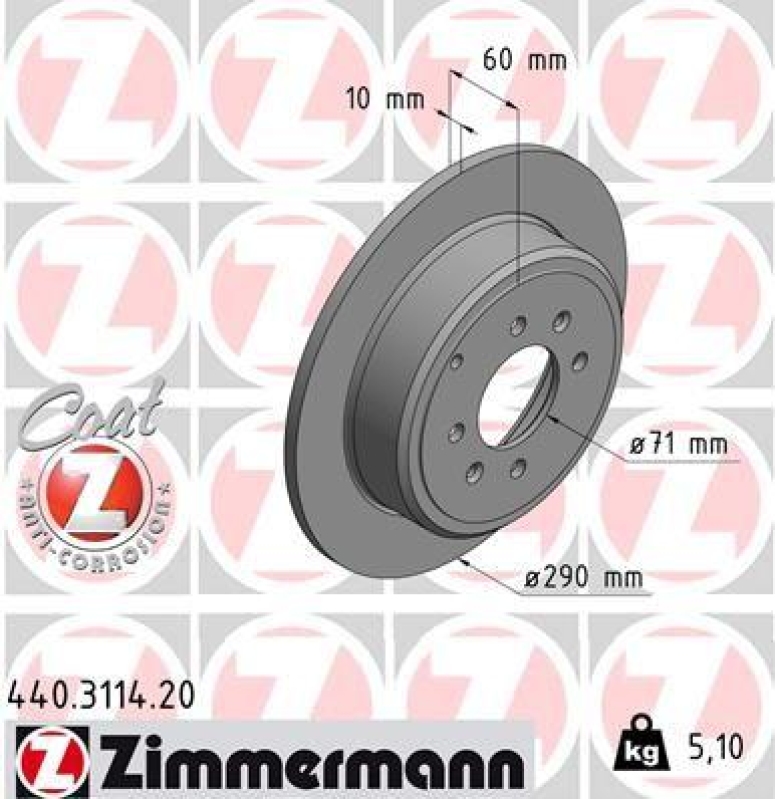 2x Zimmermann Bremsscheiben Coat Z Ø290mm Hinten passend für Peugeot 406 1.8 2.0 440.3114.20