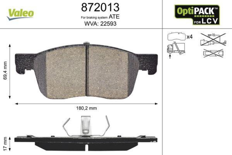 VALEO Bremsbelagsatz, Scheibenbremse OPTIPACK for LCV 872013