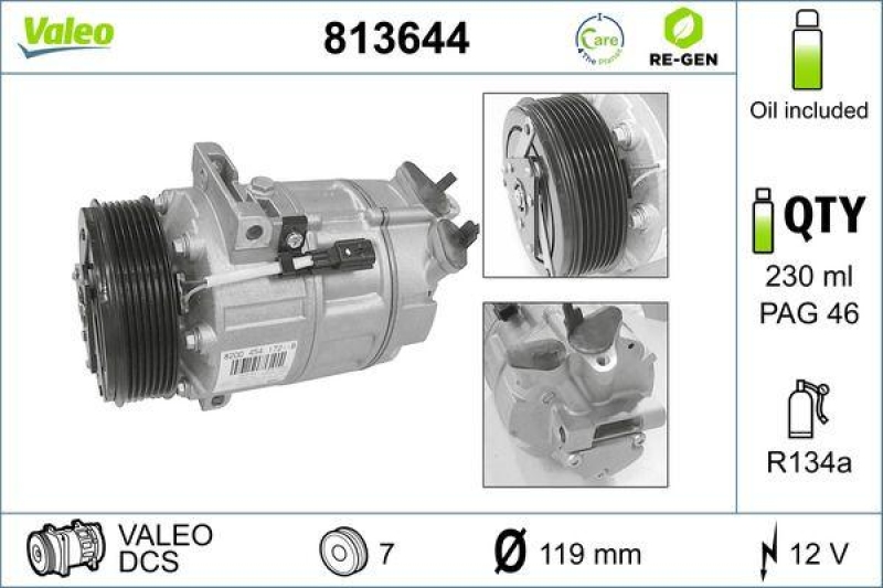VALEO Kompressor, Klimaanlage VALEO RE-GEN - AT 813644