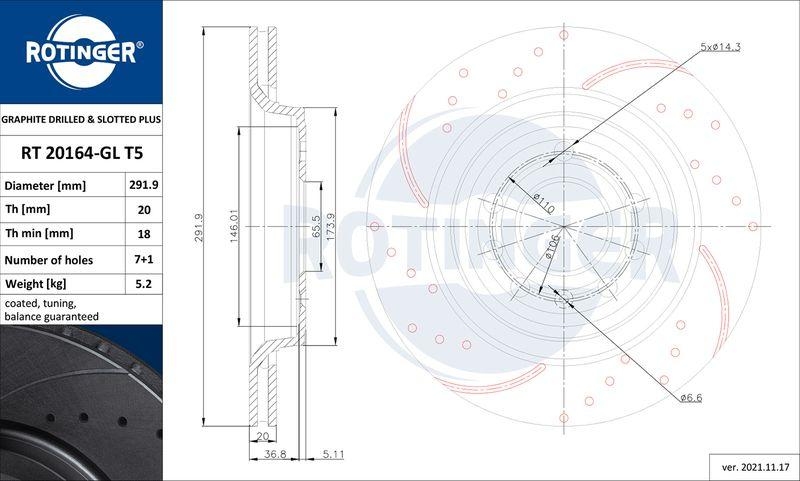 2x ROTINGER Bremsscheibe GRAPHITE DRILLED & SLOTTED PLUS