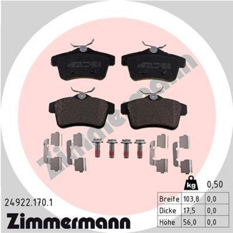 ZIMMERMANN Bremsbelagsatz, Scheibenbremse 24922.170.1
