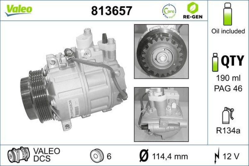 VALEO Compressor, air conditioning REMANUFACTURED