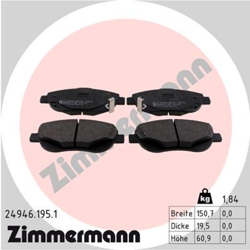 ZIMMERMANN Bremsbelagsatz, Scheibenbremse