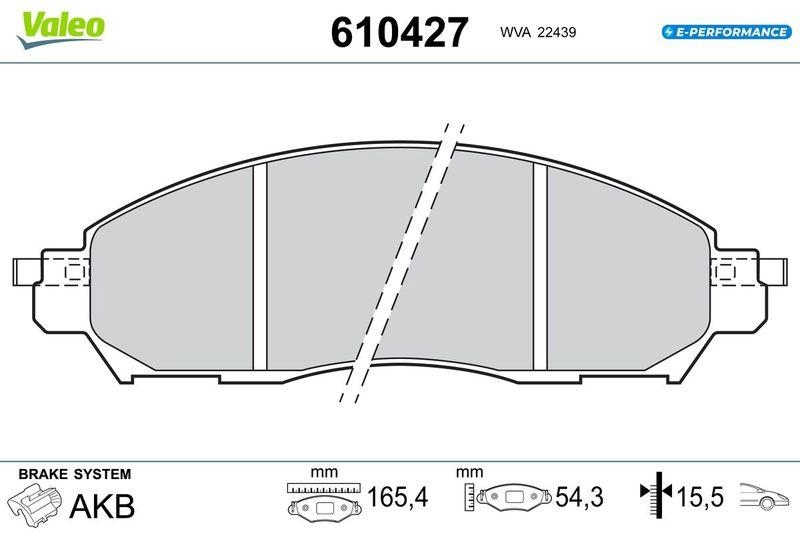 VALEO Bremsbelagsatz, Scheibenbremse E-PERFORMANCE 610427