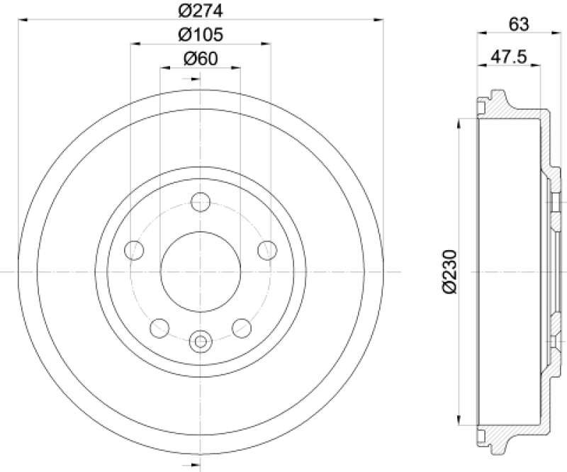 2x HELLA Brake Drum