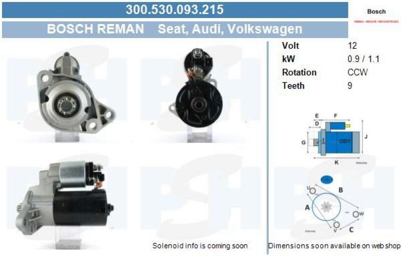 BV PSH Starter 1,1kW passend f&uuml;r VW Golf 3 4 Audi A3 Seat Leon 300.530.093.215