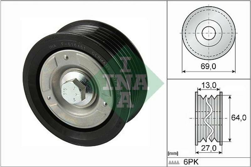INA Deflection/Guide Pulley, v-ribbed belt