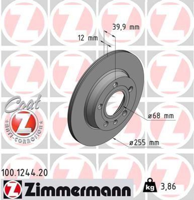 2x Zimmermann Bremsscheiben Coat Z Ø255mm Hinten passend für Audi A4 B7 8ED B6 100.1244.20