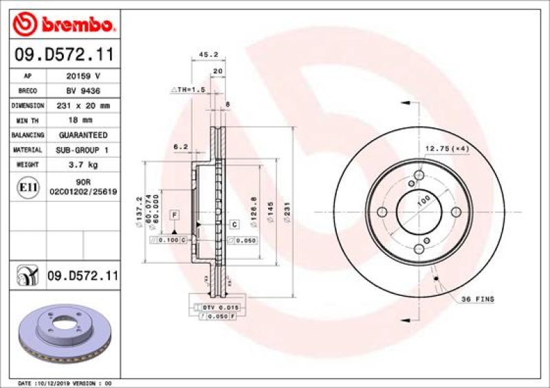 2x BREMBO Bremsscheibe PRIME LINE - UV Coated