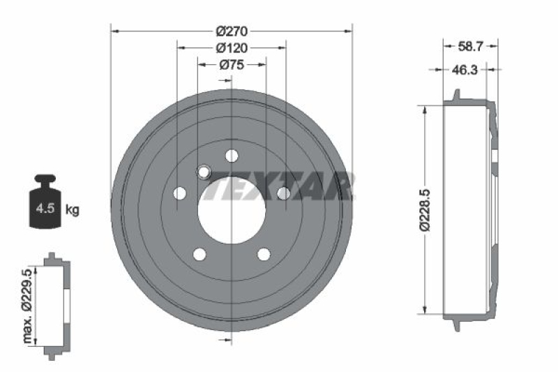 2x TEXTAR Brake Drum