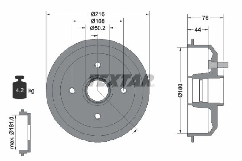2x TEXTAR Brake Drum