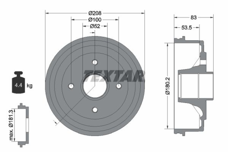 2x TEXTAR Brake Drum