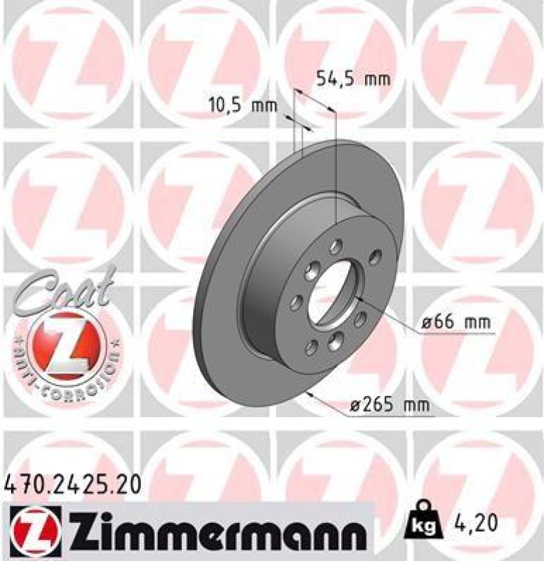 2x Zimmermann Bremsscheiben Coat Z Ø265mm Hinten passend für Renault Espace 3 470.2425.20
