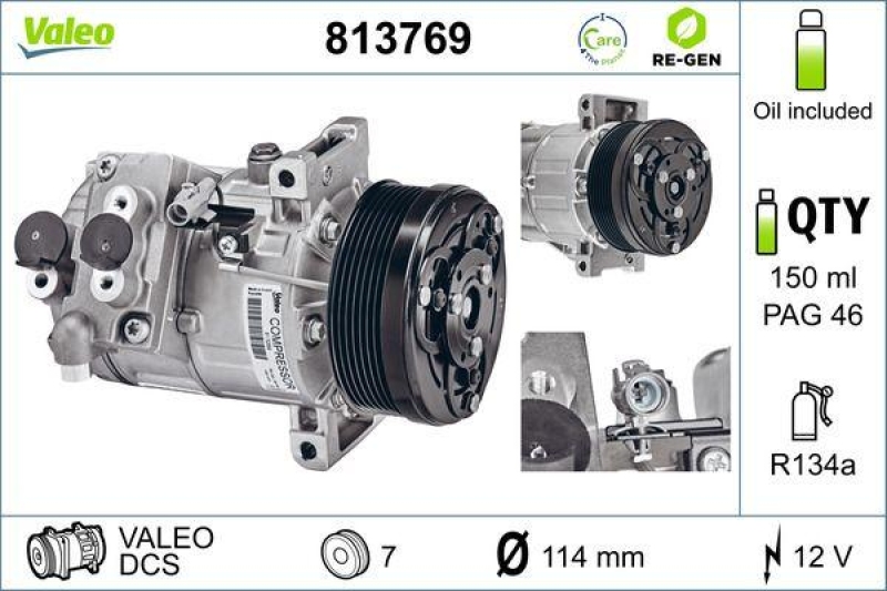 VALEO Kompressor, Klimaanlage VALEO RE-GEN - AT 813769