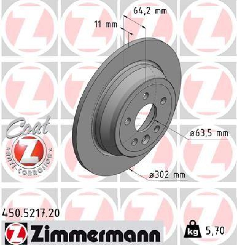 2x Zimmermann Bremsscheiben Coat Ø302mm Hinten passend für Land Rover Freelander 450.5217.20