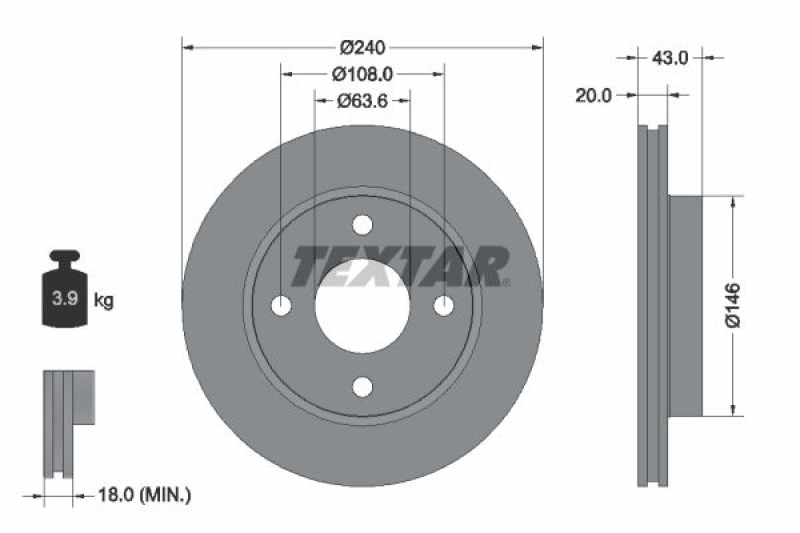 2x TEXTAR Bremsscheibe PRO 92051003