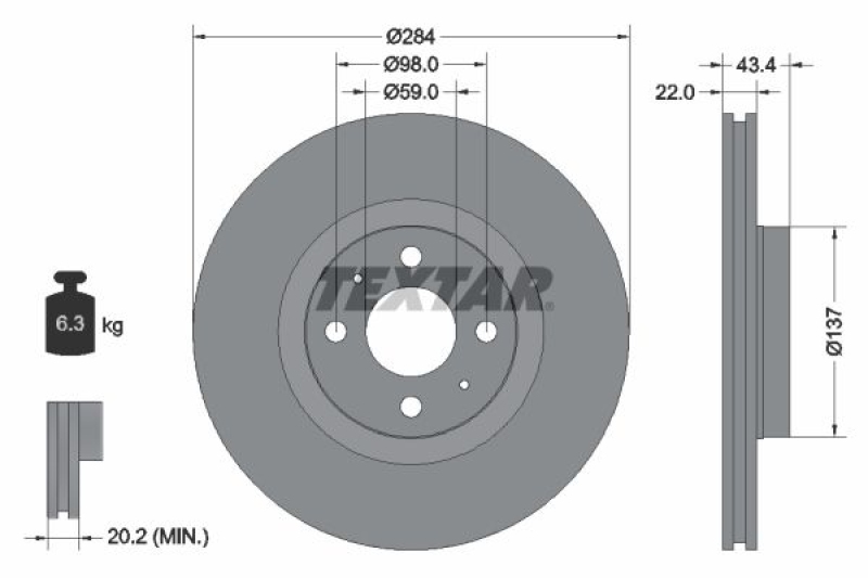 2x TEXTAR Bremsscheibe PRO 92053503