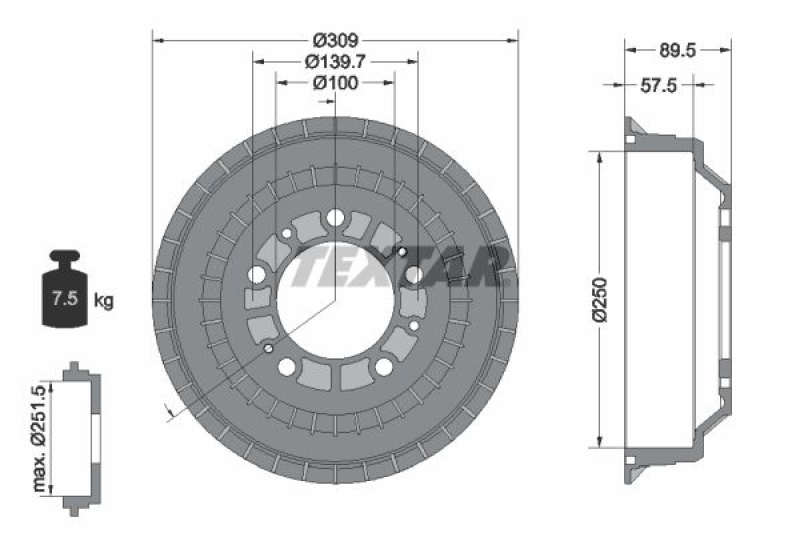 2x TEXTAR Bremstrommel