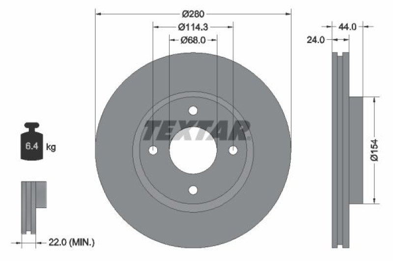 2x TEXTAR Brake Disc PRO