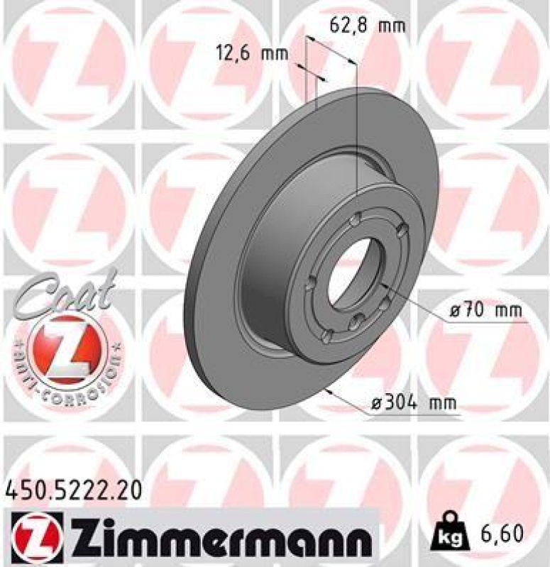 2x Zimmermann Bremsscheiben Ø304mm Hinten passend für Land Rover Range Rover 3 450.5222.20