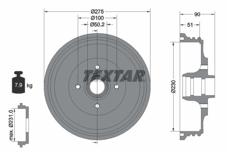 2x TEXTAR Bremstrommel