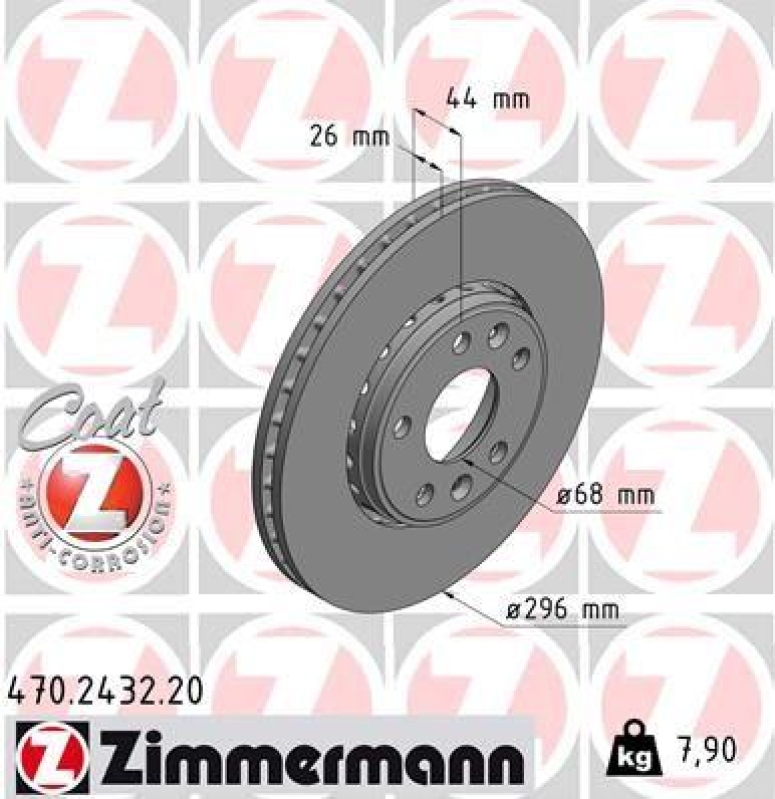 2x Zimmermann Bremsscheiben Coat Z Ø296mm Vorne passend für Renault Scenic 3 1.5 470.2432.20