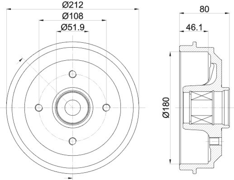 2x HELLA Bremstrommel 8DT 355 302-811
