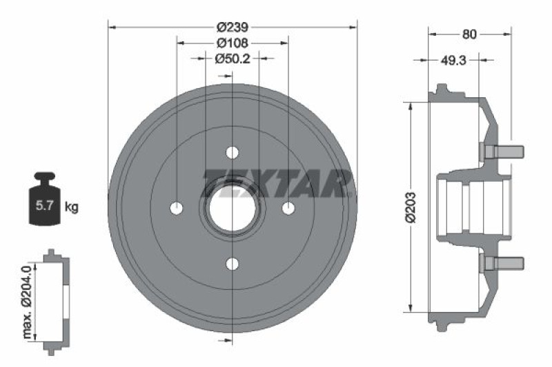 2x TEXTAR Brake Drum