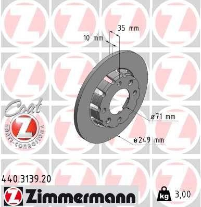 2x Zimmermann Bremsscheiben Coat Z Ø249mm Hinten passend für Peugeot 208 100 75 440.3139.20