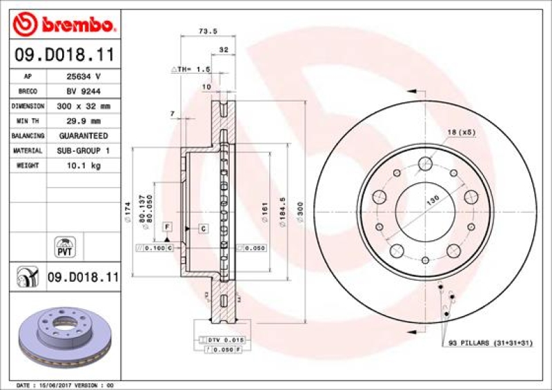 BREMBO Bremsscheibe PRIME LINE - UV Coated