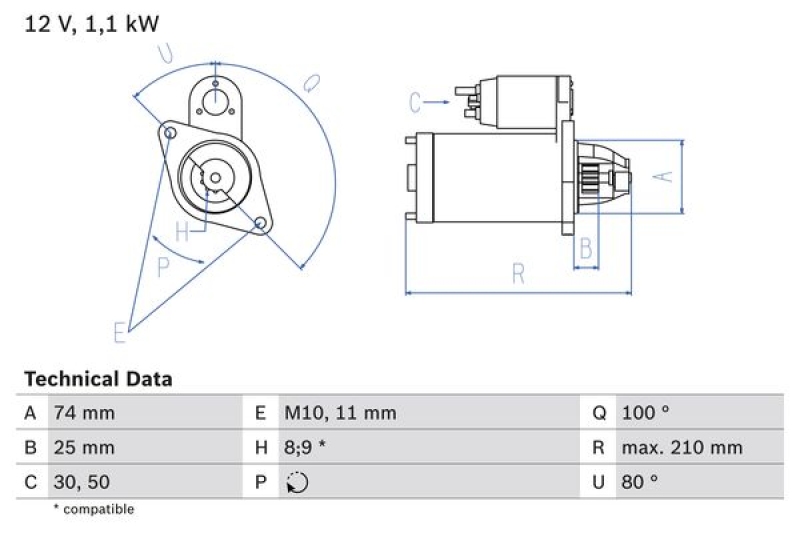 BOSCH Starter 0 986 021 550
